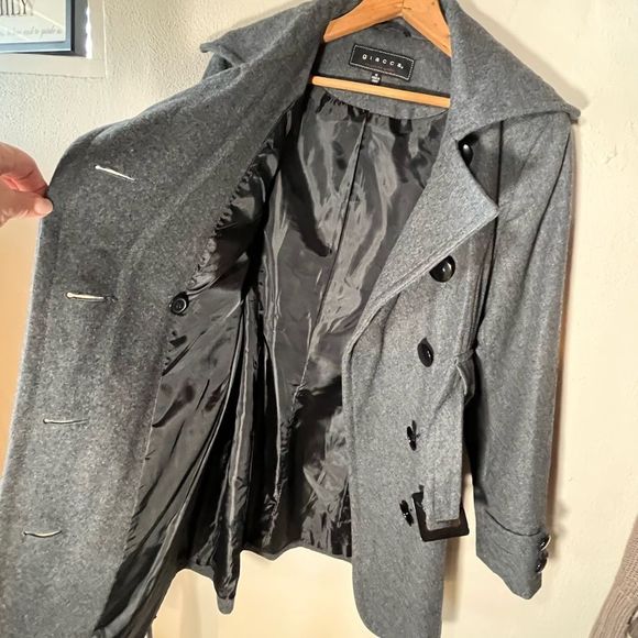 Giacca Wool Blend coat Belted Short Driving  StyleTrench Charcoal Gray size M - Picture 6 of 11